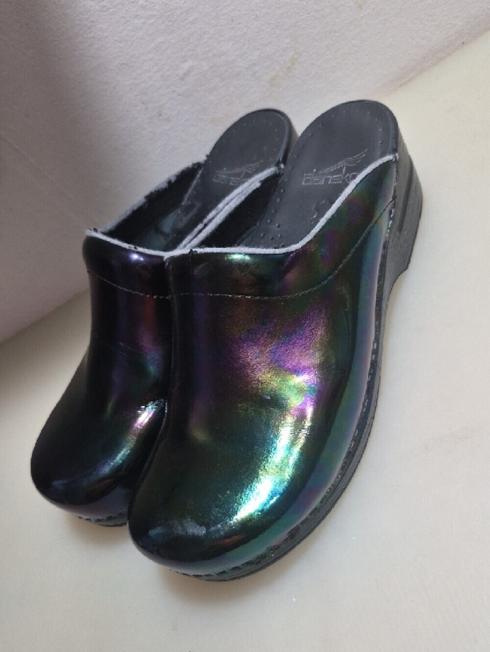 Dansko Women's Iridescent Slip-On Clogs - Black with Purple/Green Shift - Picture 2 of 8